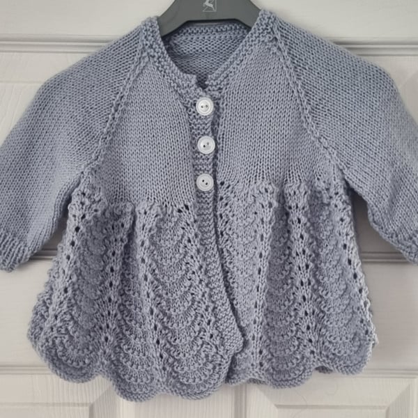 Vintage style baby girl cardigan, chic french grey, hand knitted