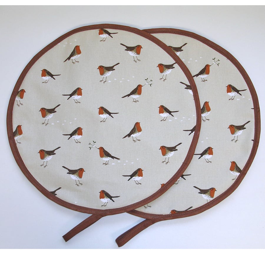 Christmas Aga Hob Lid Covers Robin Pair ats Pads Round Surface Saver Mistletoe