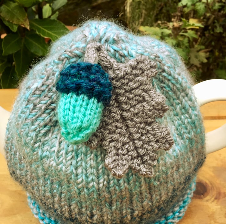 Turquoise and Grey Tea Cosy with Oak Leaf and A... Folksy