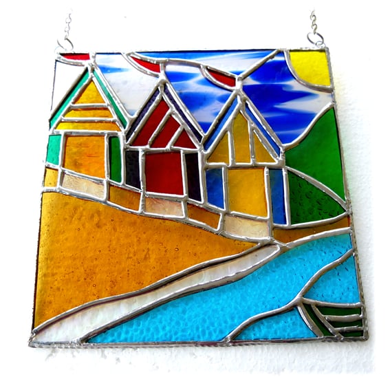  Beach Hut Picture Stained Glass By the Sea Suncatcher Handmade 022