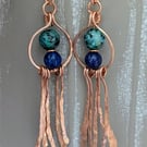 Handcrafted Copper Dangle Earrings with Lapis Lazuli & African Turquoise Jasper