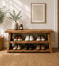 Handmade Rustic Wooden Shoe Rack Bench: Chunky 2-Tier Farmhouse Organizer Seat - Image 1