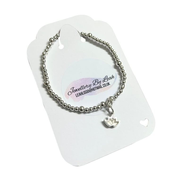Sterling Silver Lotus Flower Beaded Bracelet
