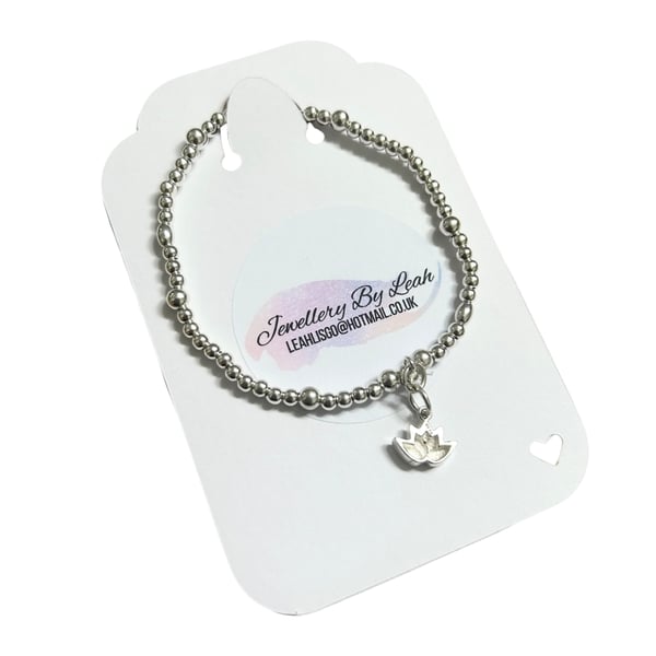 Sterling Silver Lotus Flower Beaded Bracelet