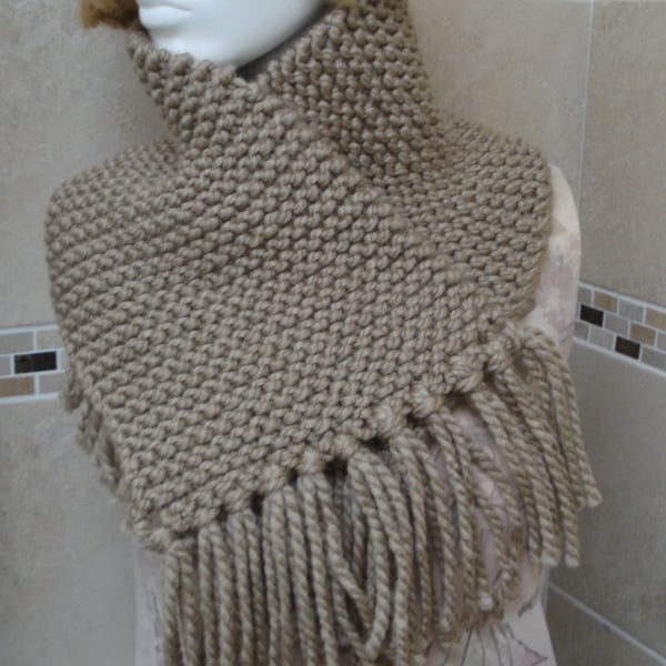 Super Chunky Wool And Acrylic Hand Knitted Camel Coloured Scarf (A27)