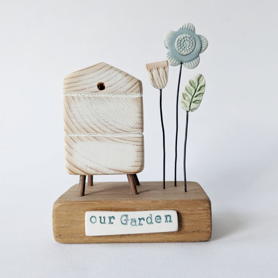 Wooden Beehive With Clay Flower Garden 'Our Garden'
