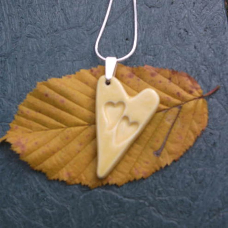 Ceramic Pendant Quirky Heart Necklace in Lemon