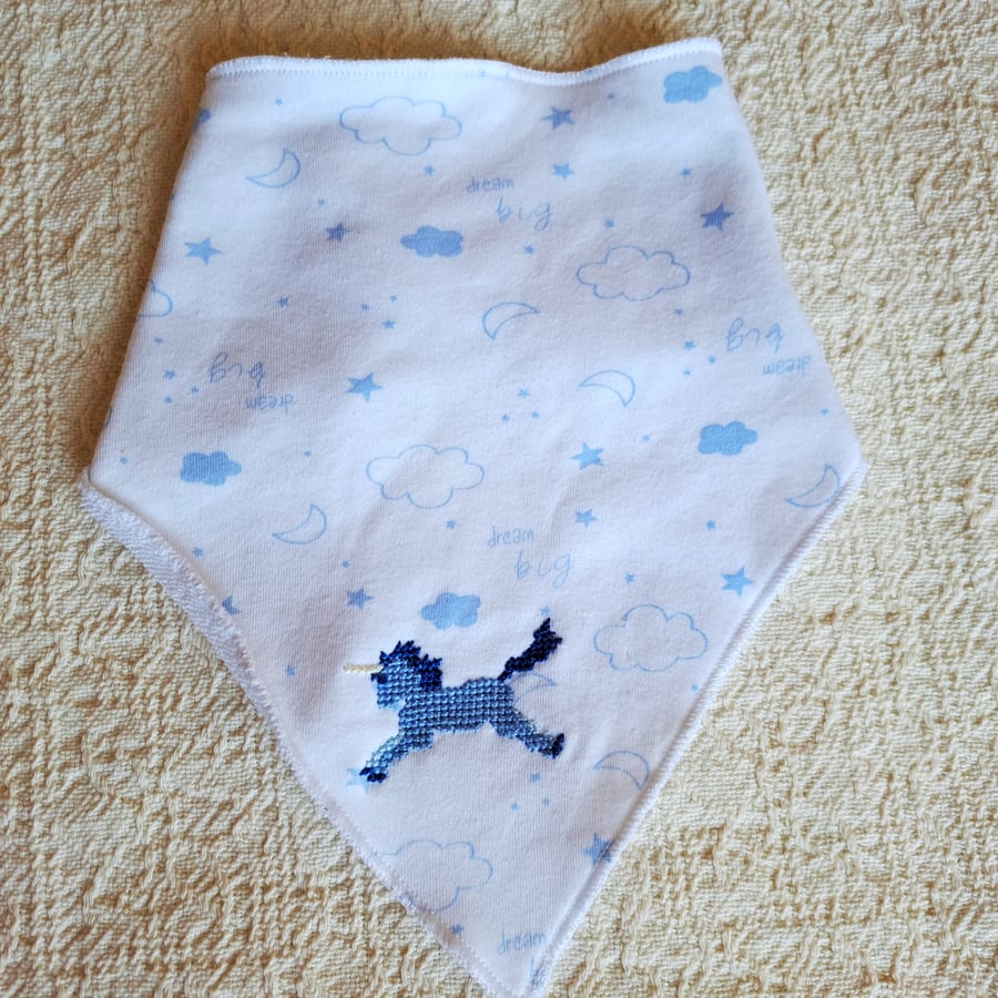 Unicorn, dribble bib, hand embroidered