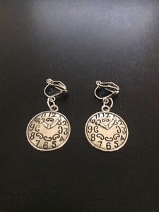 clip on earrings with clock tibetan silver charm