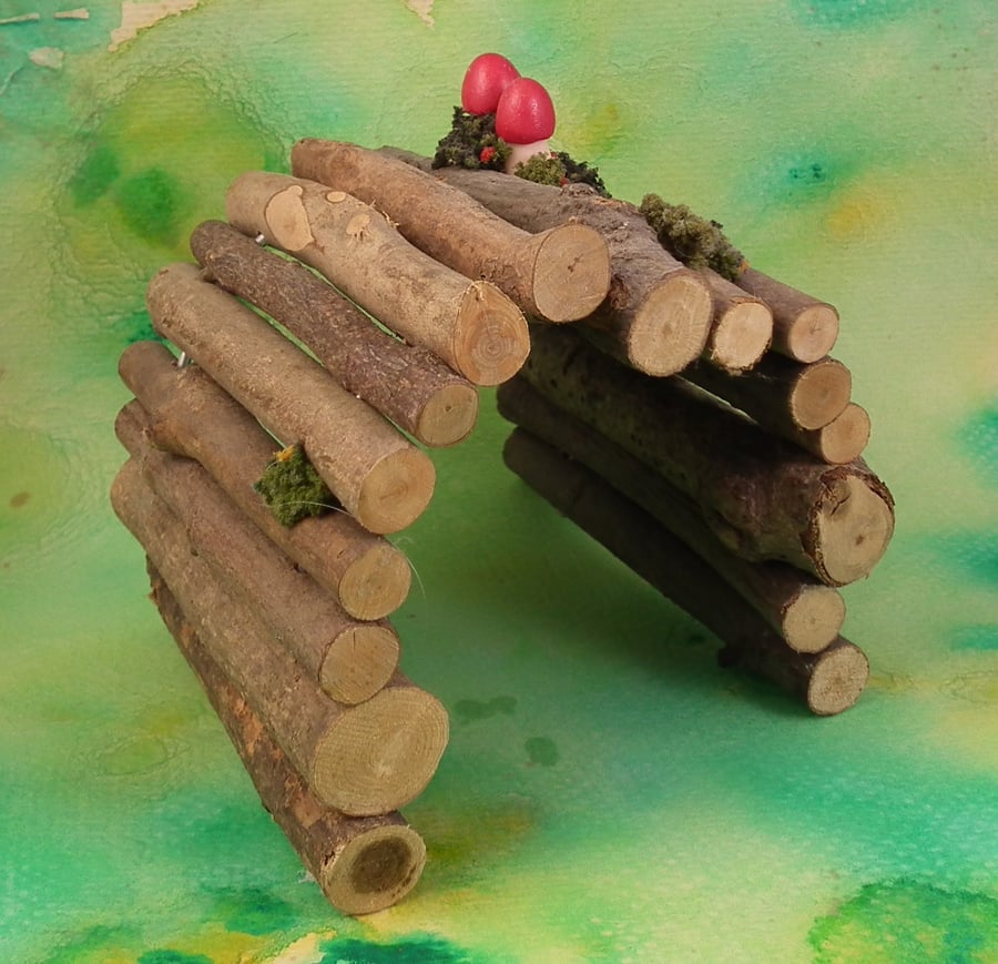 Sale ... Wooden Gnome-Home Shelter with magical toadstools OOAK Sculpt