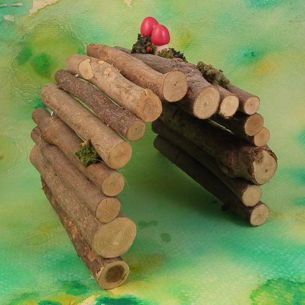 Sale ... Wooden Gnome-Home Shelter with magical toadstools OOAK Sculpt