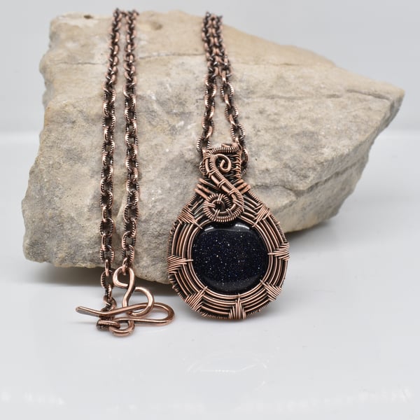 Blue Goldstone and Copper Pendant