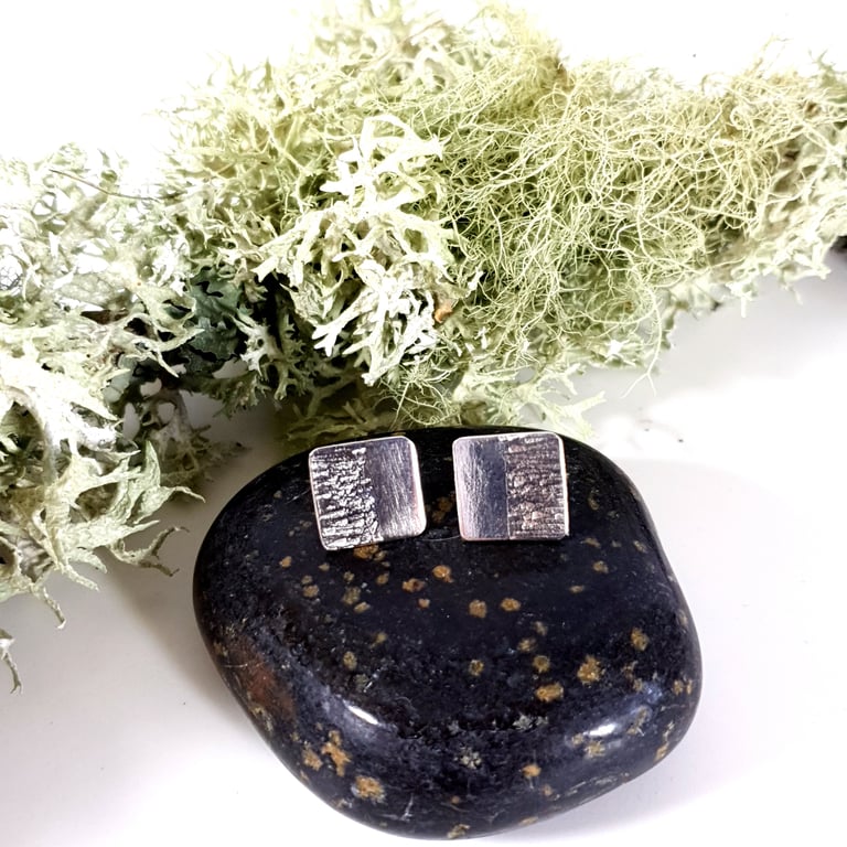  Sterling Silver Textured Square Stud Earrings Minimalist Flat Studs Free UK PP