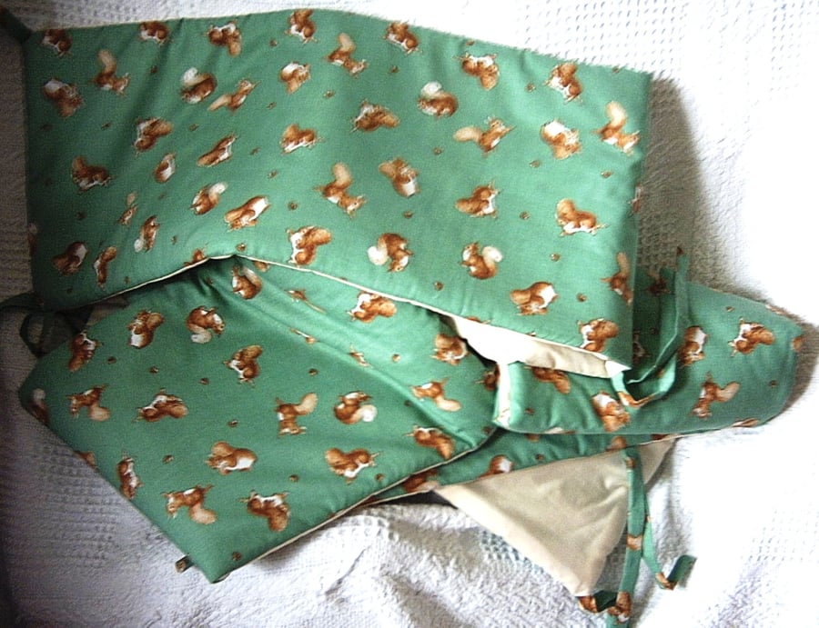 Beatrix potter Squirrel Nutkin on Green cot bumpers