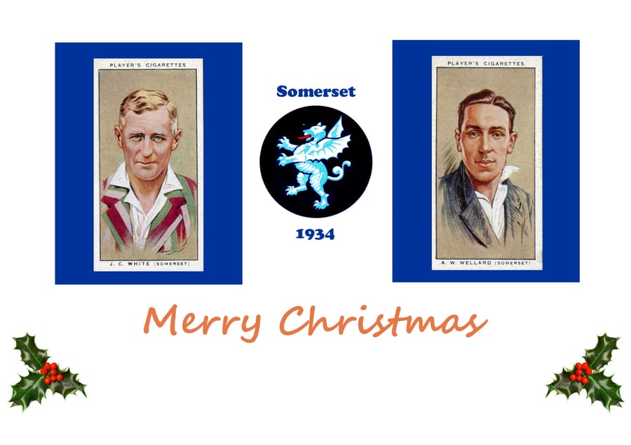 Cricket Christmas card vintage 1934 design. Somerset. White. Wellard.FREE UK P&P