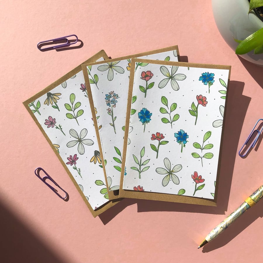 Wildflower Notecard Set, Pack of 3 Cards A6 Blank Notecards