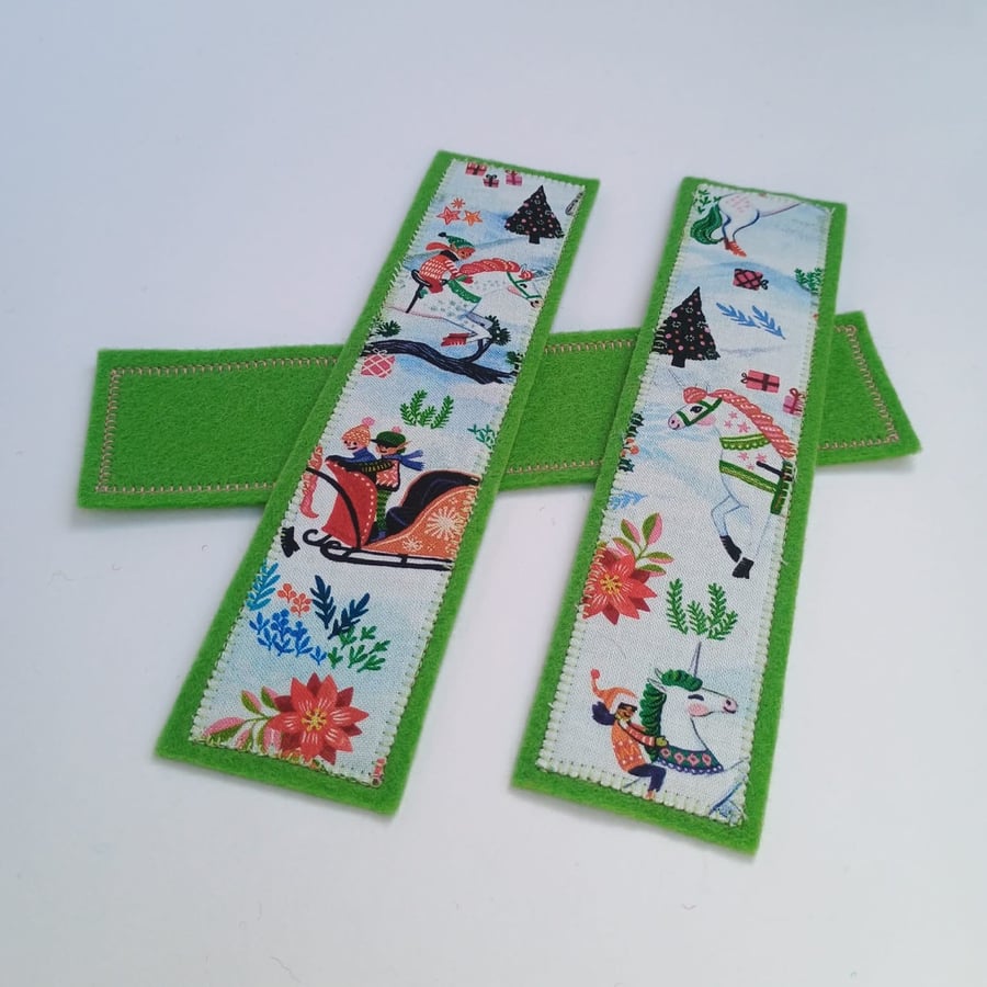 Christmas Bookmark Unicorns and Pixies - fabric and wool felt 
