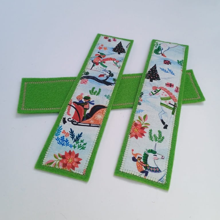 Christmas Bookmark Unicorns and Pixies - fabric and wool felt 