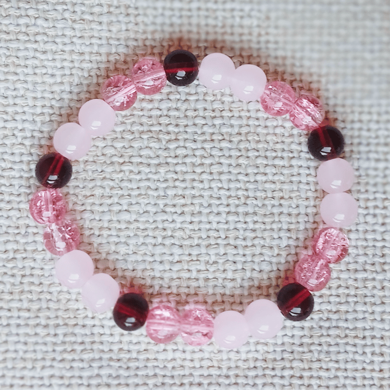 Ladies Rose Quartz and Red Jasper Elastic Bead Bracelet