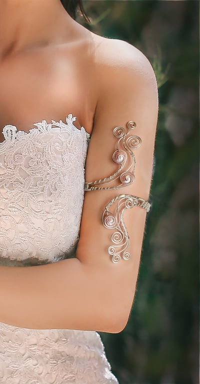 Handcrafted Silver Plated Arm Cuff – Wedding Jewelry Upper Arm Bracelet 