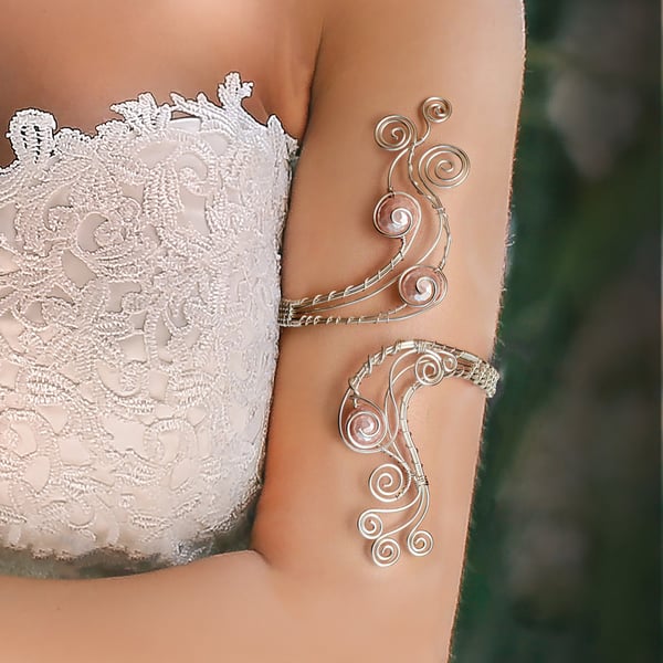 Handcrafted Silver Plated Arm Cuff – Wedding Jewelry Upper Arm Bracelet 