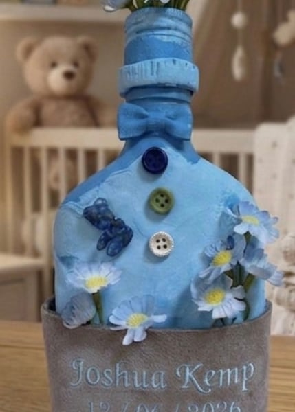 Personalised New Baby Keepsake Gift  Hand Sculpted Floral Art Bottle Custom Bir