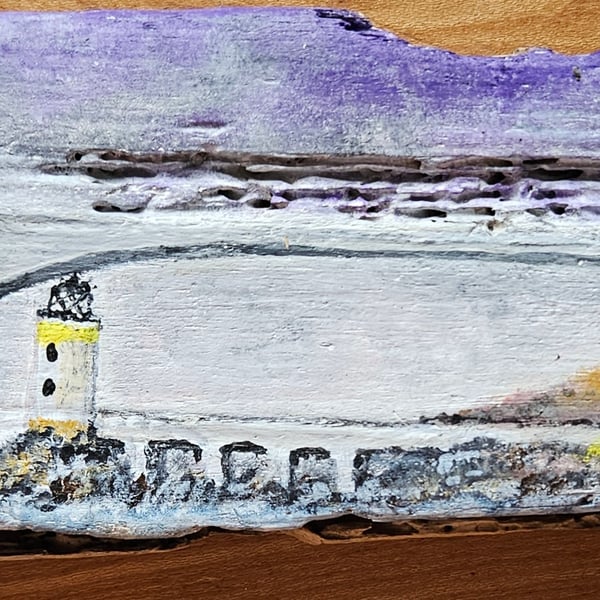 Skye Bridge painted on driftwood. 