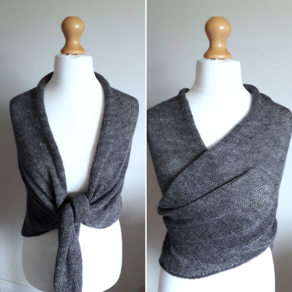 British Wool Wrap, Shawl, Charcoal