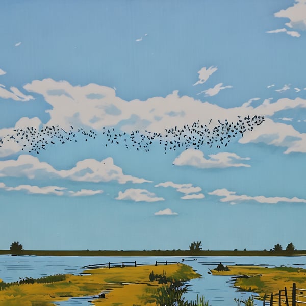Welney Birds Flying Norfolk Fens Art Greeting Card A5