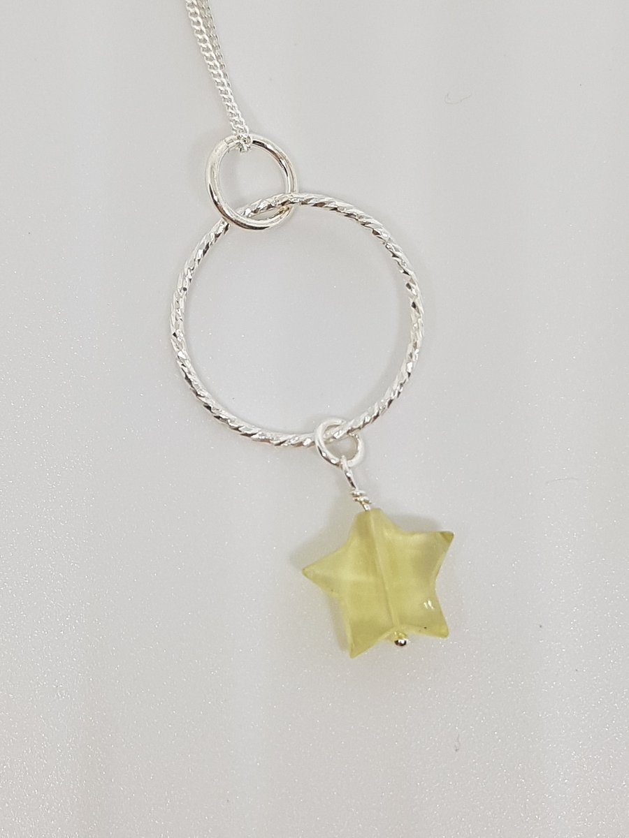 Lemon Quartz Star and Sterling Silver Sparkly Ring Gemstone Necklace