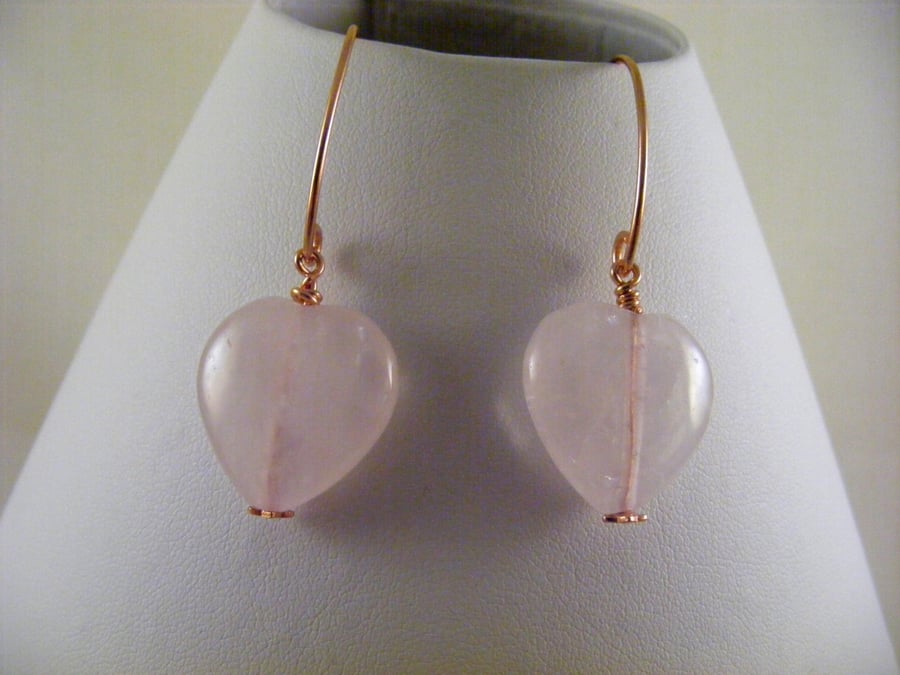 Rose Quartz Heart Earrings.