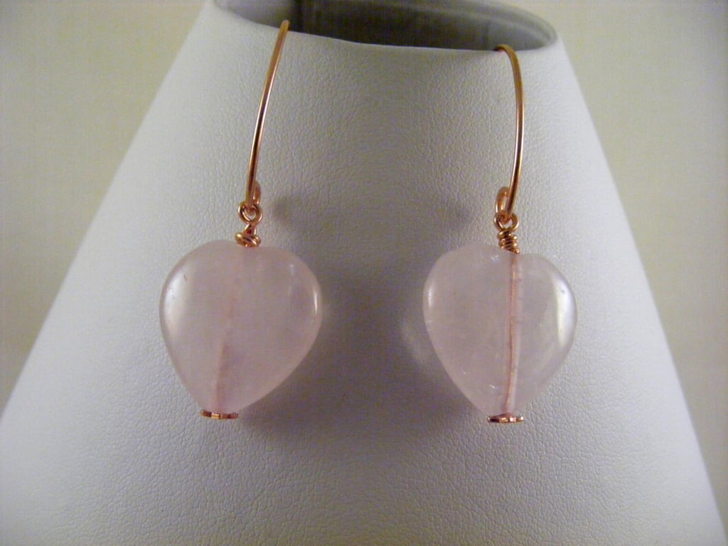 Rose Quartz Heart Earrings.