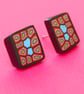 Modern Style Cubist Pattern Ear Studs - Polymer Clay - Silver - Handmade - Image 5