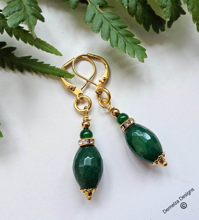 Green Agate Huggie Gold Plate Earrings