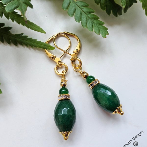 Green Agate Huggie Gold Plate Earrings