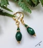 Green Agate Huggie Gold Plate Earrings