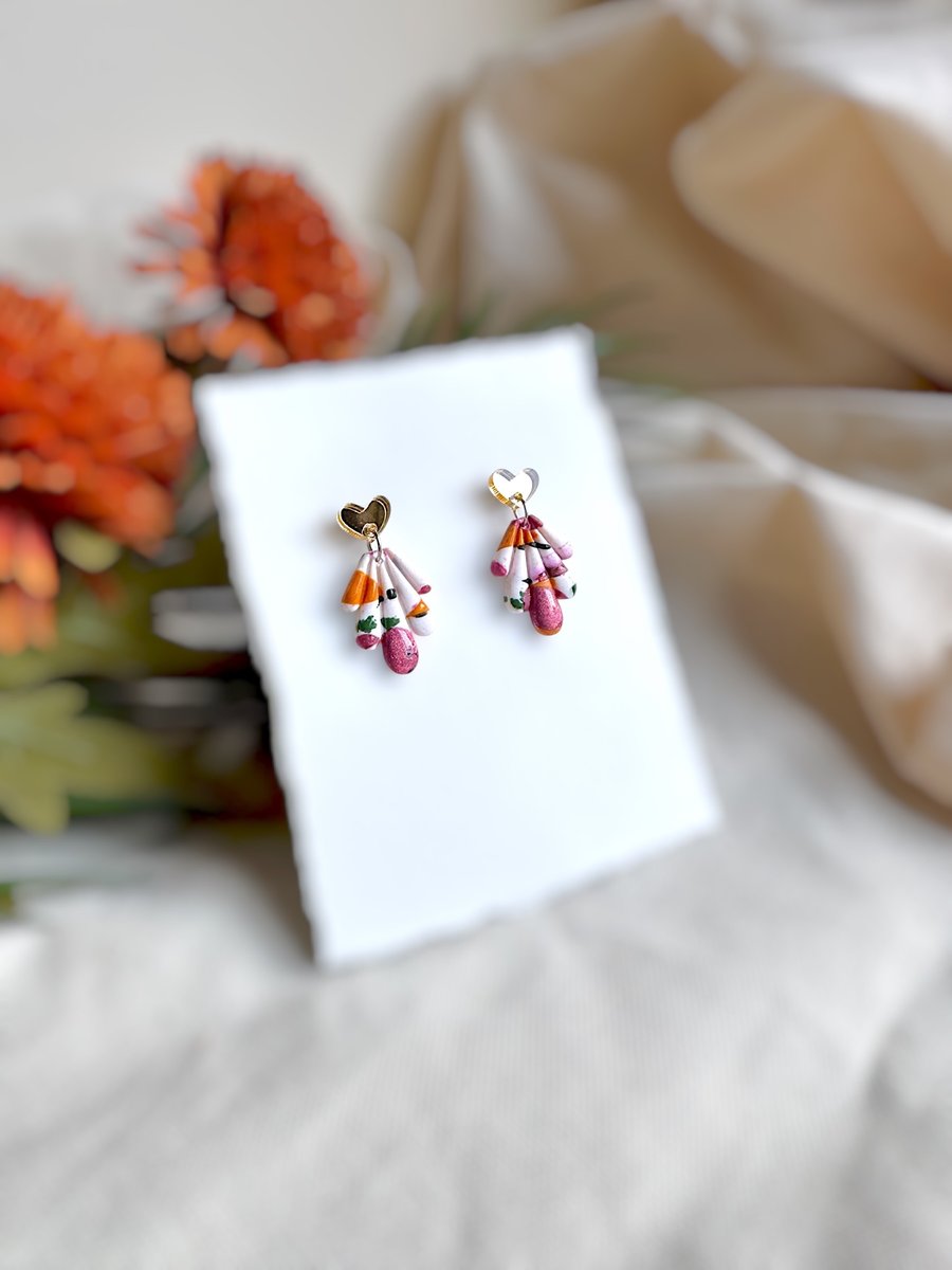 Art Deco Fan Heart Autumnal Earrings