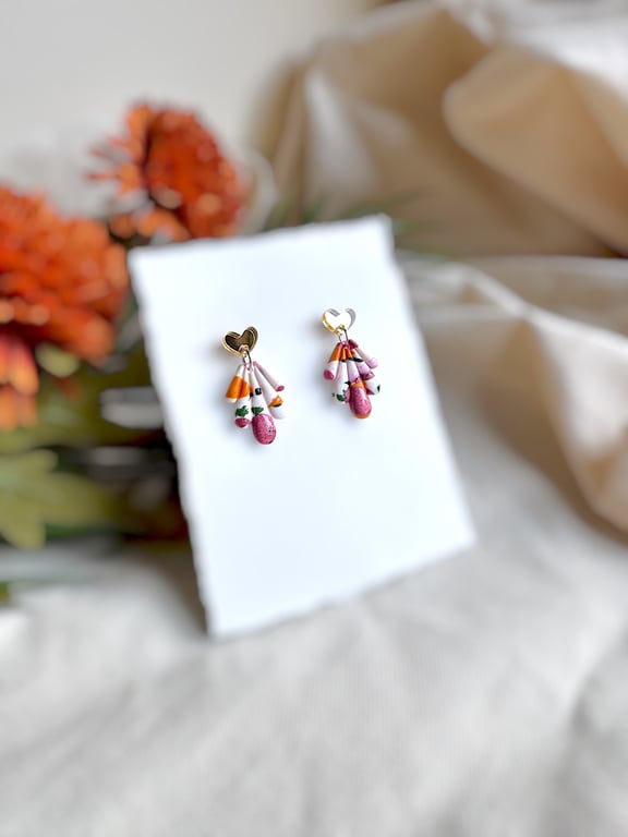 Art Deco Fan Heart Autumnal Earrings