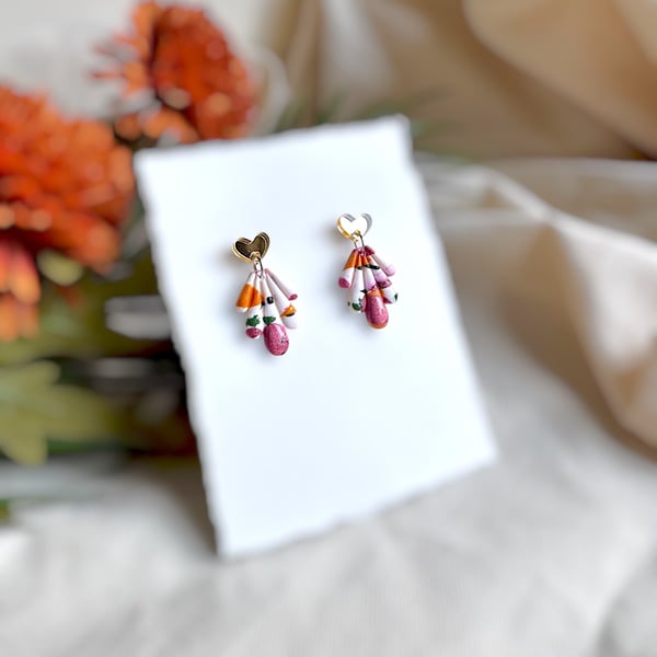 Art Deco Fan Heart Autumnal Earrings