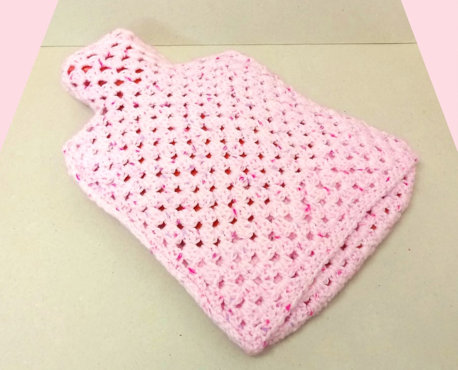 Hot water bottle cover in pink, Crochet hot bottle cozy, handmade