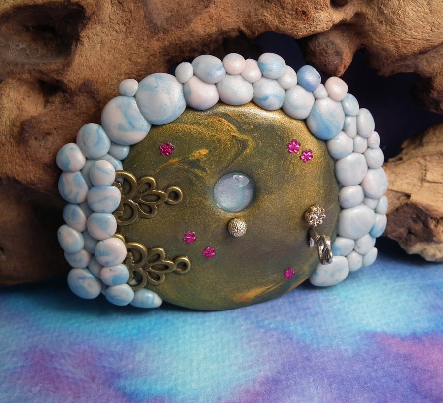 Gnomish Elf Portal for tiny Gnomes OOAK Sculpt by Artist Ann Galvin Fairy Door