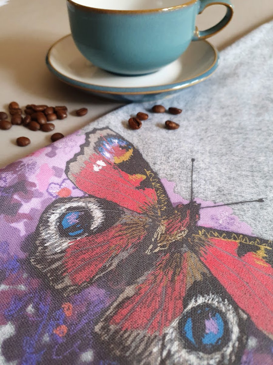 Peacock butterfly organic cotton tea towel, ex-display
