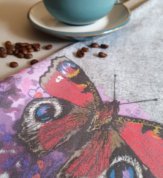 Peacock butterfly organic cotton tea towel, ex-display