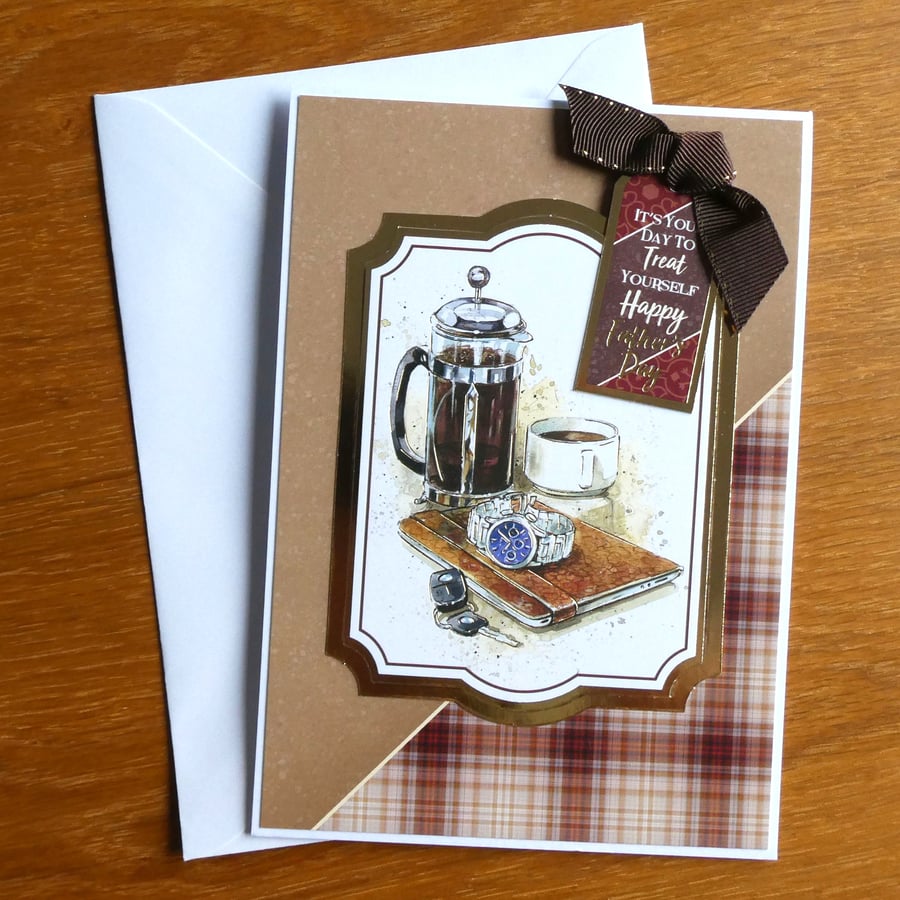 Father's Day Card - Cafetiere, Coffee and Watch