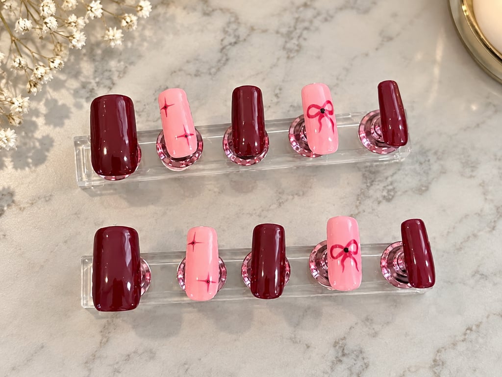 Cherry Bow Press-On Nails - Handmade Gel Nails