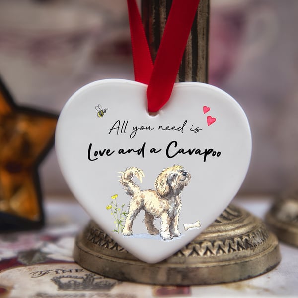 Love and a Cavapoo Ceramic Heart