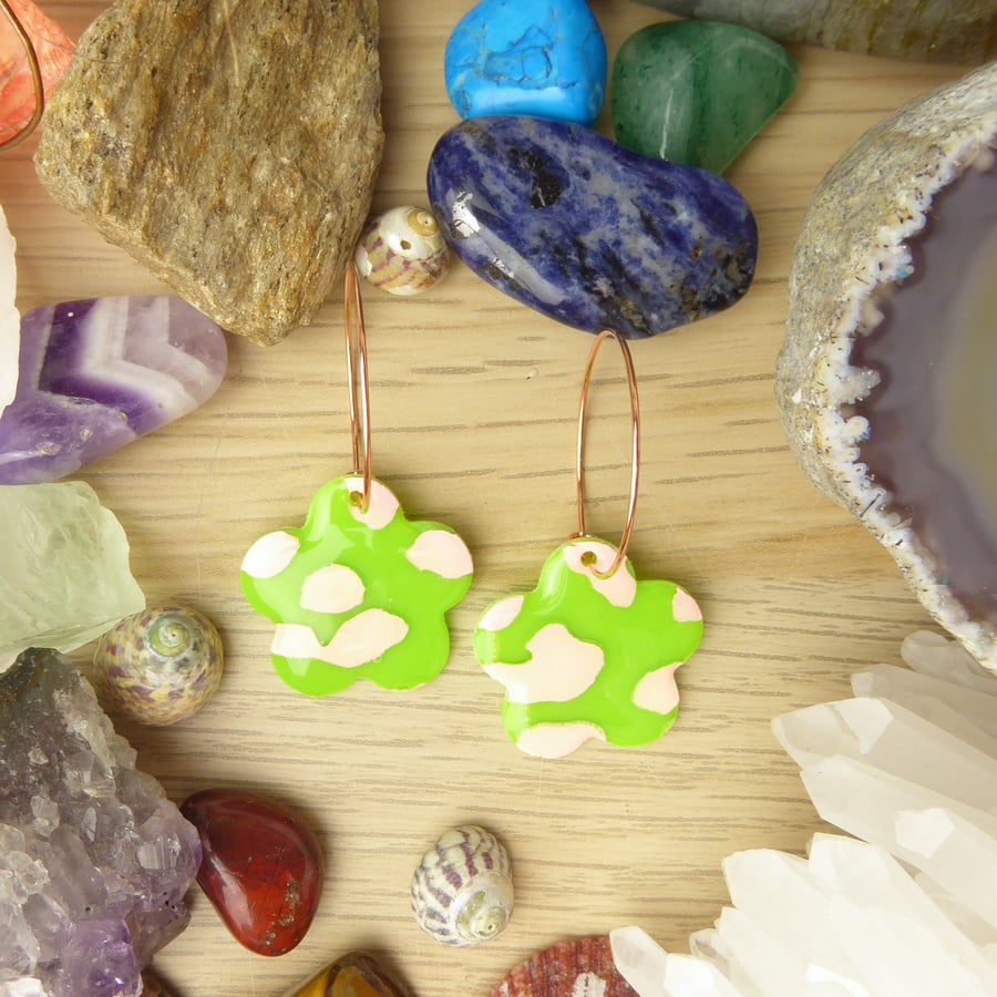 Neon Green, Polymer Clay Statement Earrings, Handpainted Animal Print Jewellery 