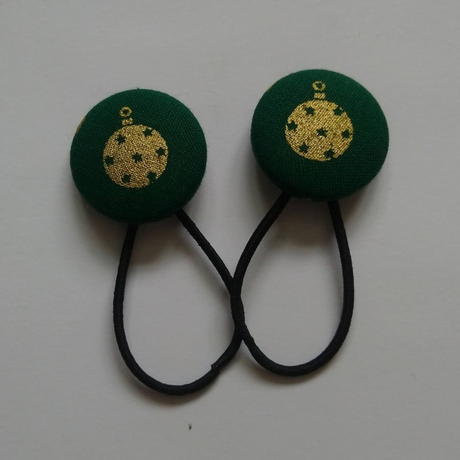 Christmas Baubles on Green Hair Bobble Hair Bands