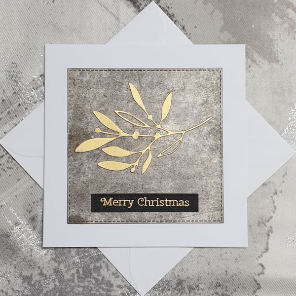 Gold Mistletoe Christmas Card 