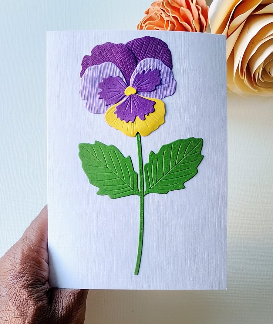 Purple Lemon Pansy - Flower Shop Moments, Blank Handmade Floral Card 